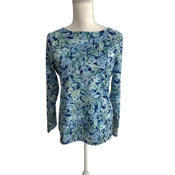 STELLA PARKER Blue Botanical Print Long Sleeve top Size S - Picture 5 of 6